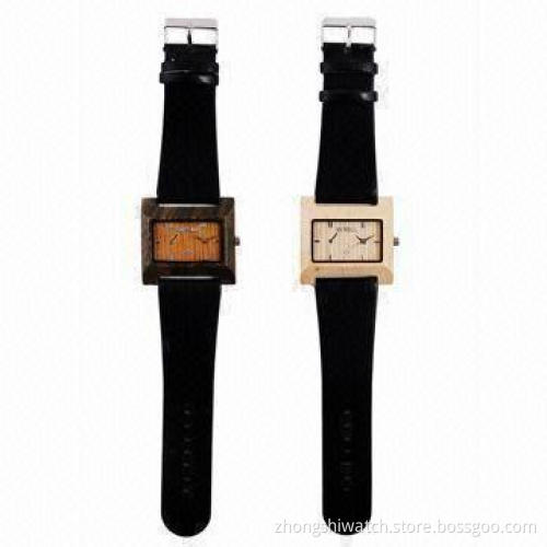 Wooden Wristwatches in Various Designs, w/ Quartz Movement, Leather Bracelet and Hard Mineral Glass